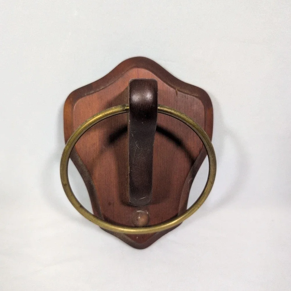 VTG Wood & Polished Brass Wall Mount Towel Rings Cottagecore